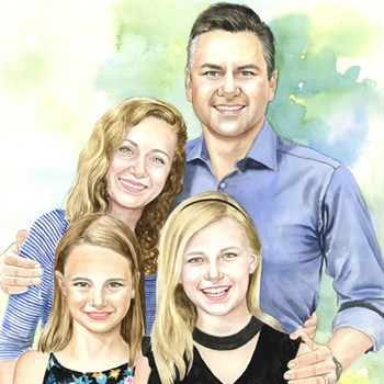Hand Painted Watercolor Portrait of Family of Four,by myDaVinci - myDaVinci